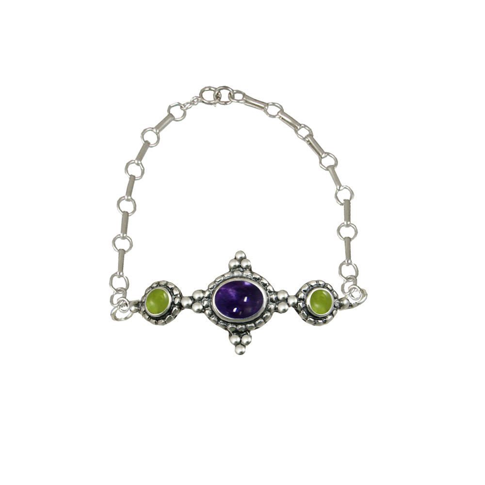 Sterling Silver Gemstone Adjustable Chain Bracelet With Iolite And Peridot